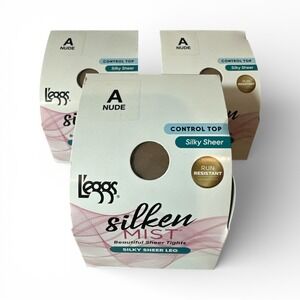 L'eggs Silken Mist Tights Women Size A Nude Control Top Sheer Lot of 3 NEW